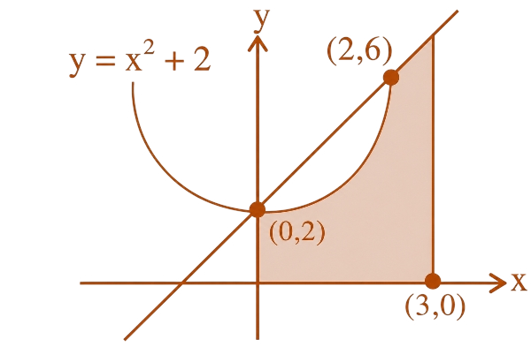 Area Under Curves diagram for Q25 - JEE Main 2024 Evening